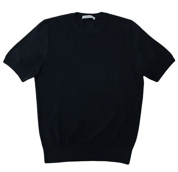 LORENZONI 半袖ニット ネイビー Navy Short Sleeve Crew | Lorenzoni – Q. Contrary
