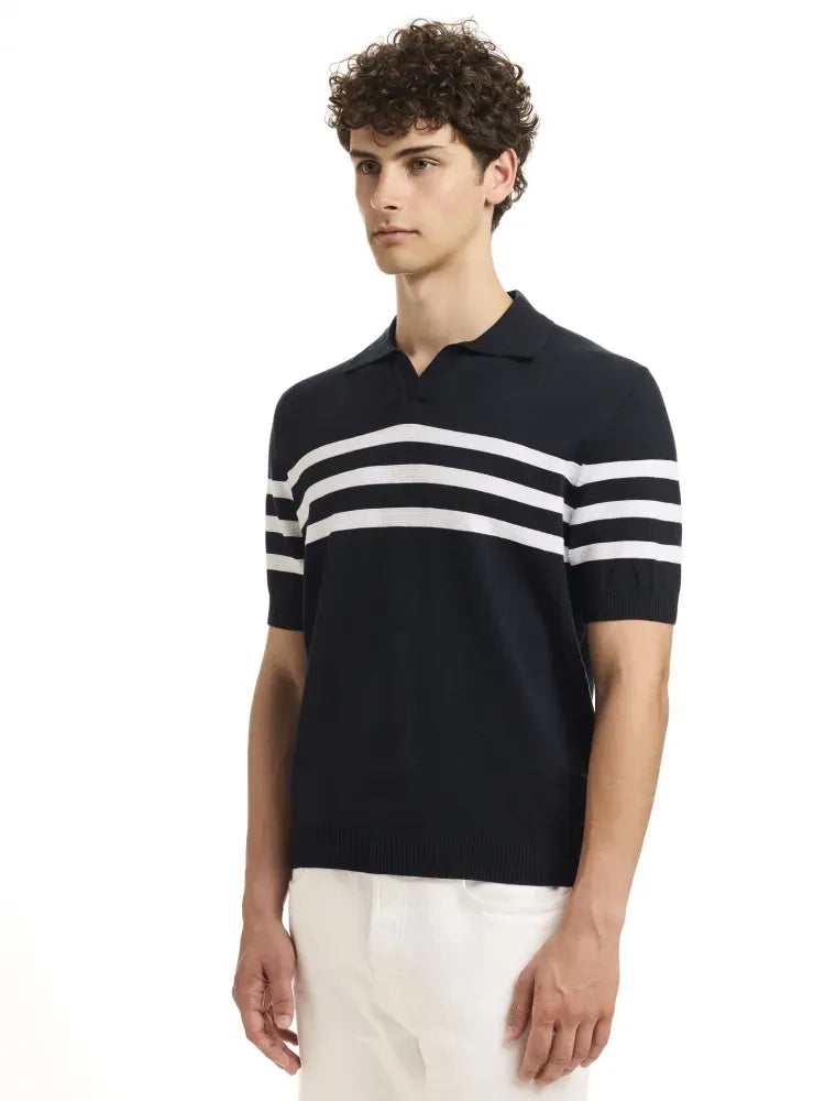 Navy Stripe Short Sleeve Sweater Polo Impulso 