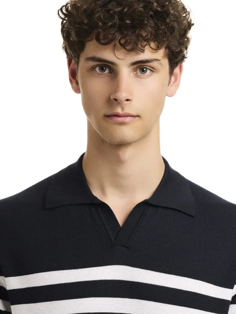 Navy Stripe Short Sleeve Sweater Polo Impulso 