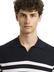 Navy Stripe Short Sleeve Sweater Polo Impulso 