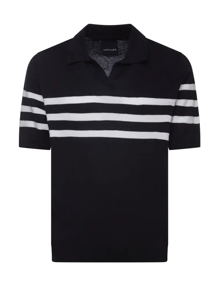 Navy Stripe Short Sleeve Sweater Polo Impulso 