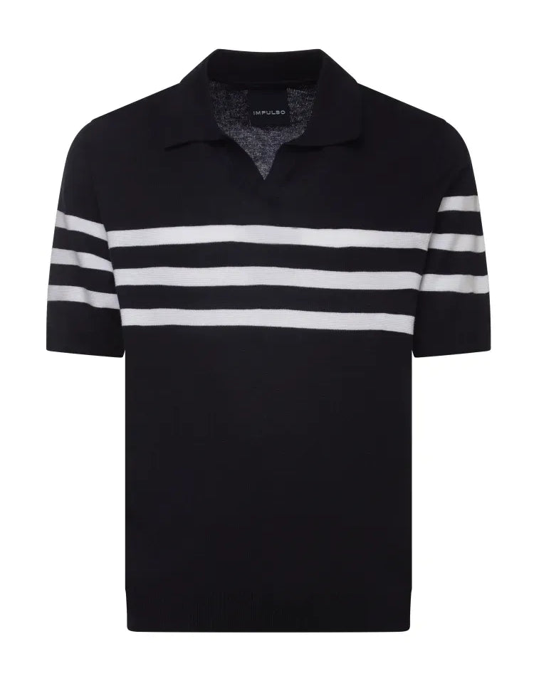 Navy Stripe Short Sleeve Sweater Polo Impulso 