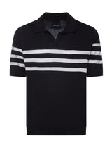 Navy Stripe Short Sleeve Sweater Polo | Impulso