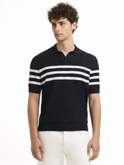 Navy Stripe Short Sleeve Sweater Polo Impulso 