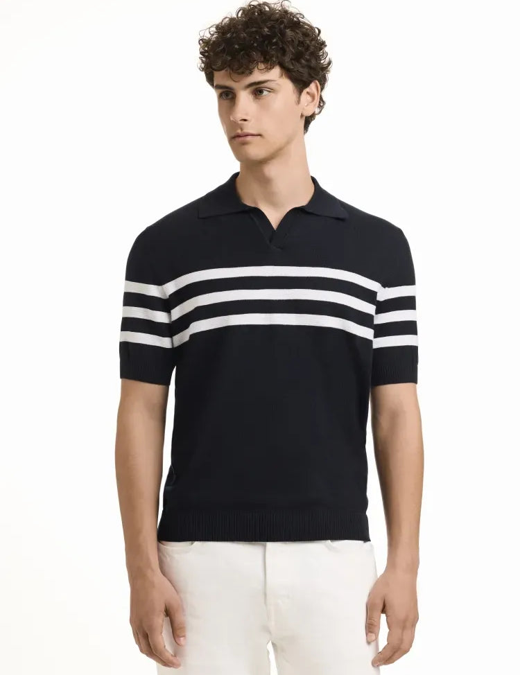 Navy Stripe Short Sleeve Sweater Polo Impulso 