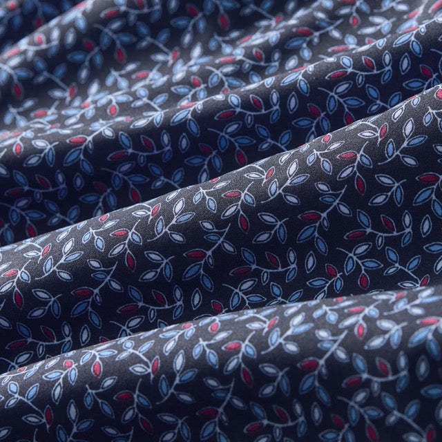 Navy Vine Leaf Short Sleeve Leeward Dress Shirt Mizzen + Main Fabric Close