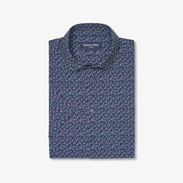 Navy Vine Leaf Short Sleeve Leeward Dress Shirt Mizzen + Main Folded