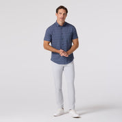 Navy Vine Leaf Short Sleeve Leeward Dress Shirt Mizzen + Main Model Full