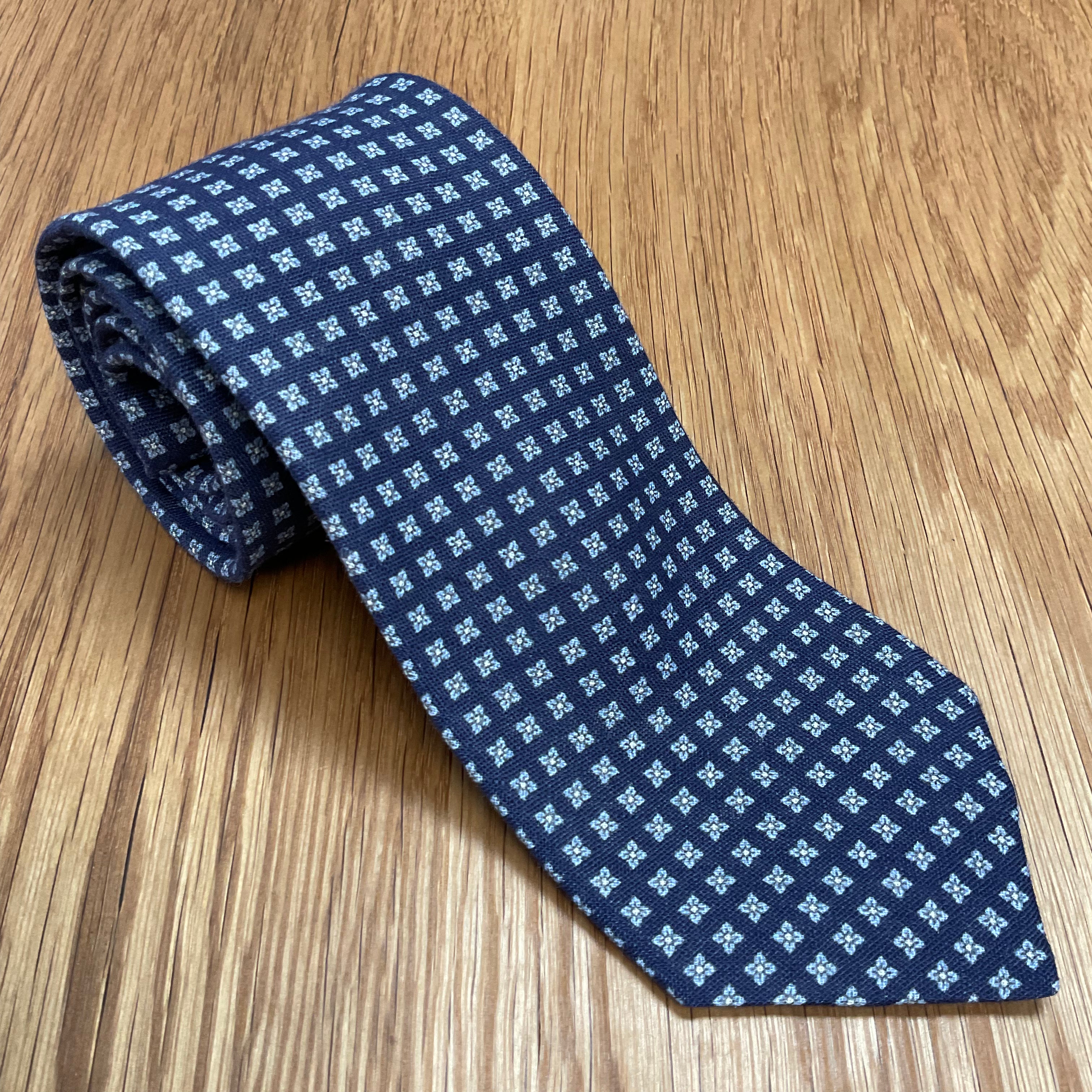 Navy Micro Floral Linen Tie Q. Contrary