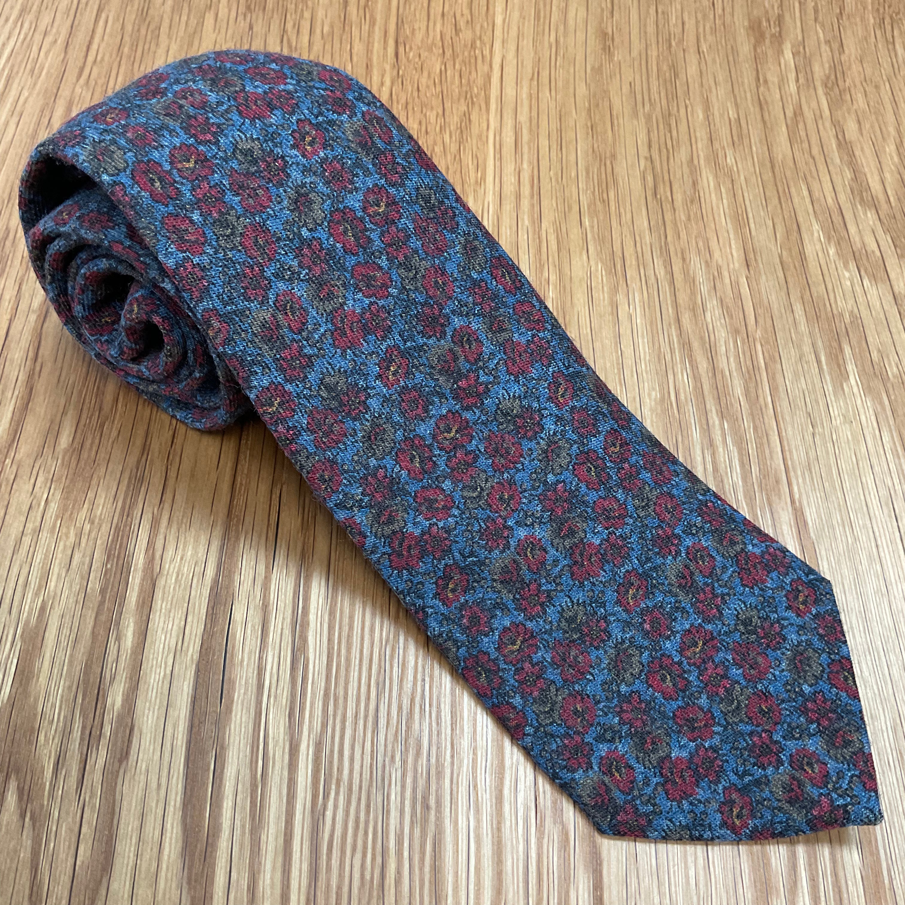 Navy Red Floral Wool Tie Q. Contrary