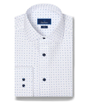 Neat Print Dress Shirt White & Blue David Donahue