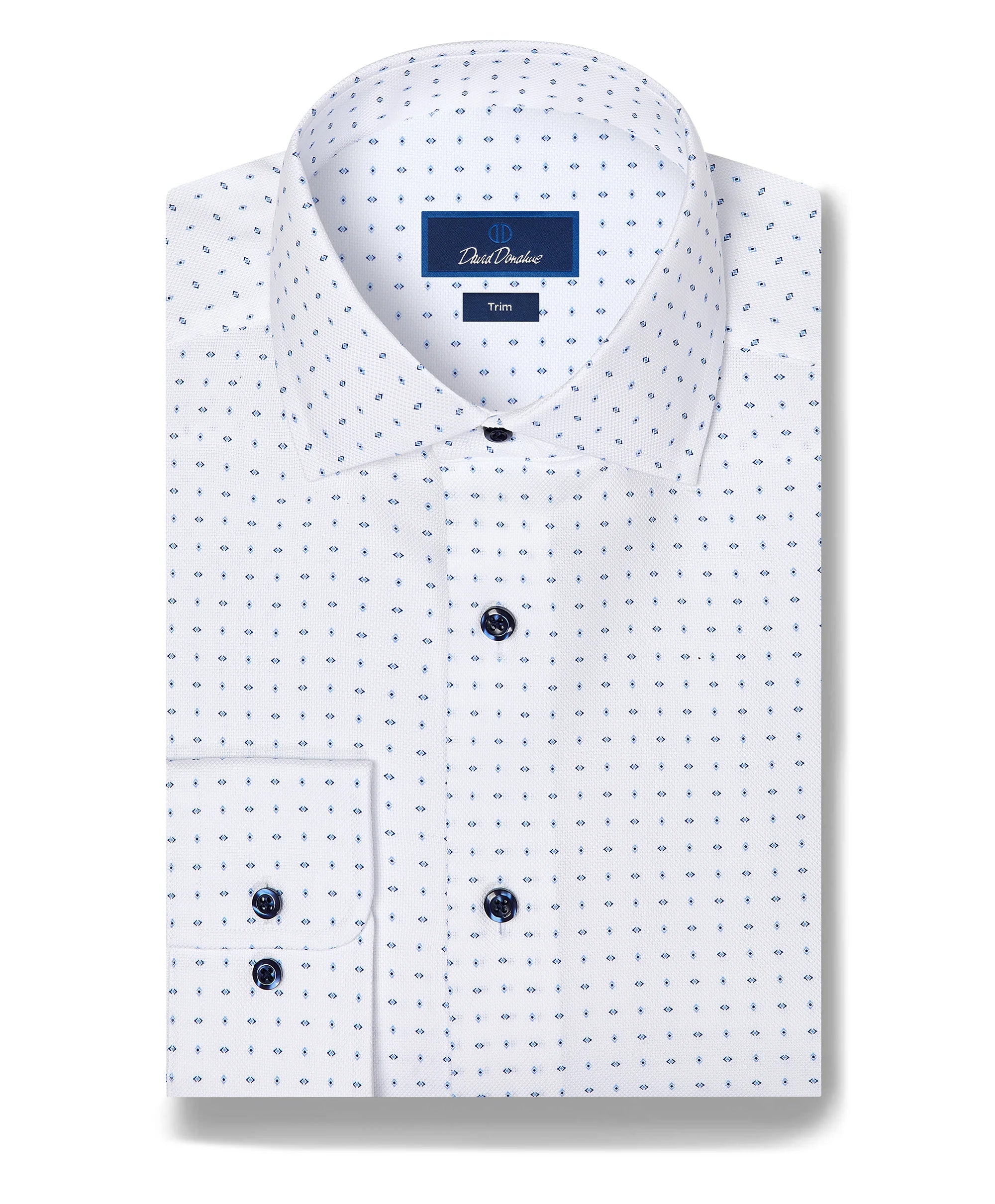 Neat Print Dress Shirt White & Blue David Donahue