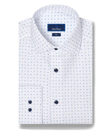 Neat Print Dress Shirt - White & Blue | David Donahue