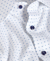 Neat Print Dress Shirt White & Blue David Donahue