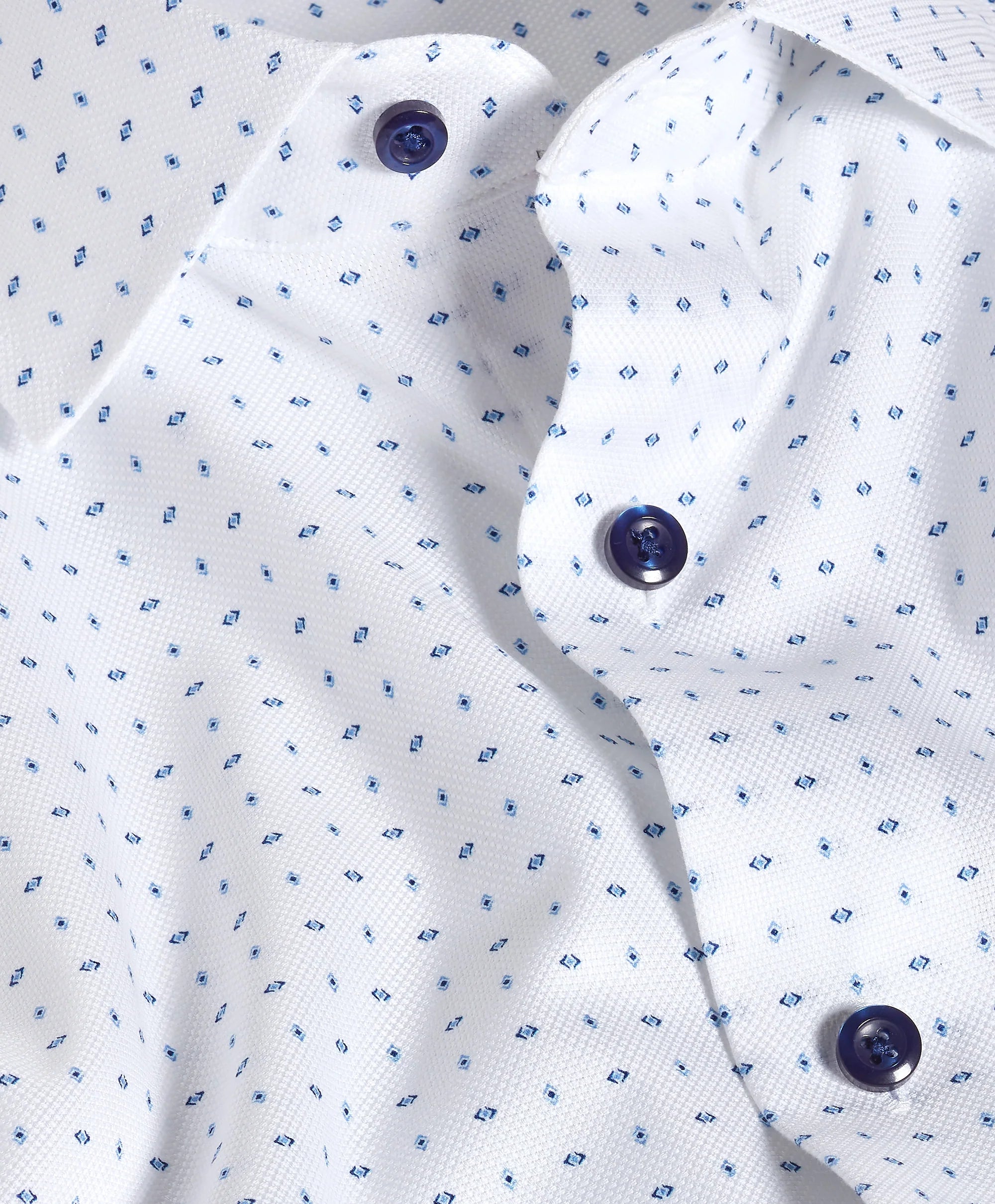 Neat Print Dress Shirt White & Blue David Donahue