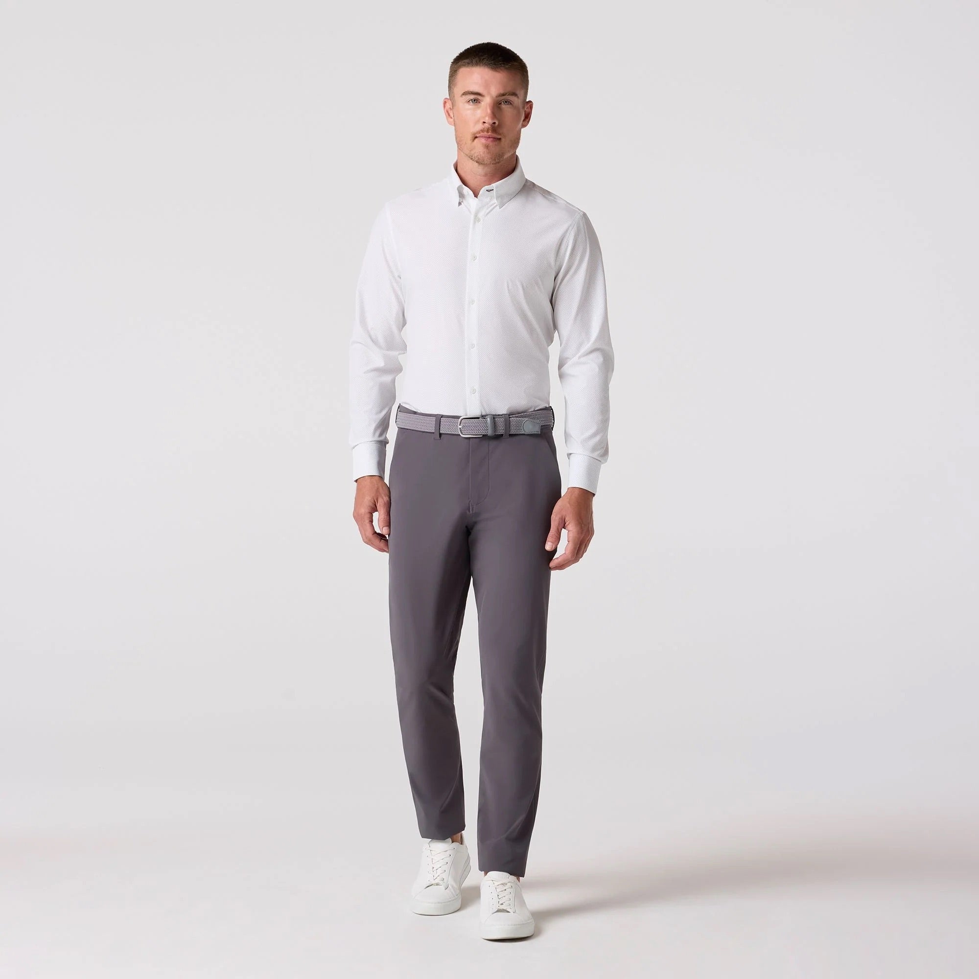 Olive Micro Dot Leeward Long Sleeve Dress Shirt | Mizzen+Main