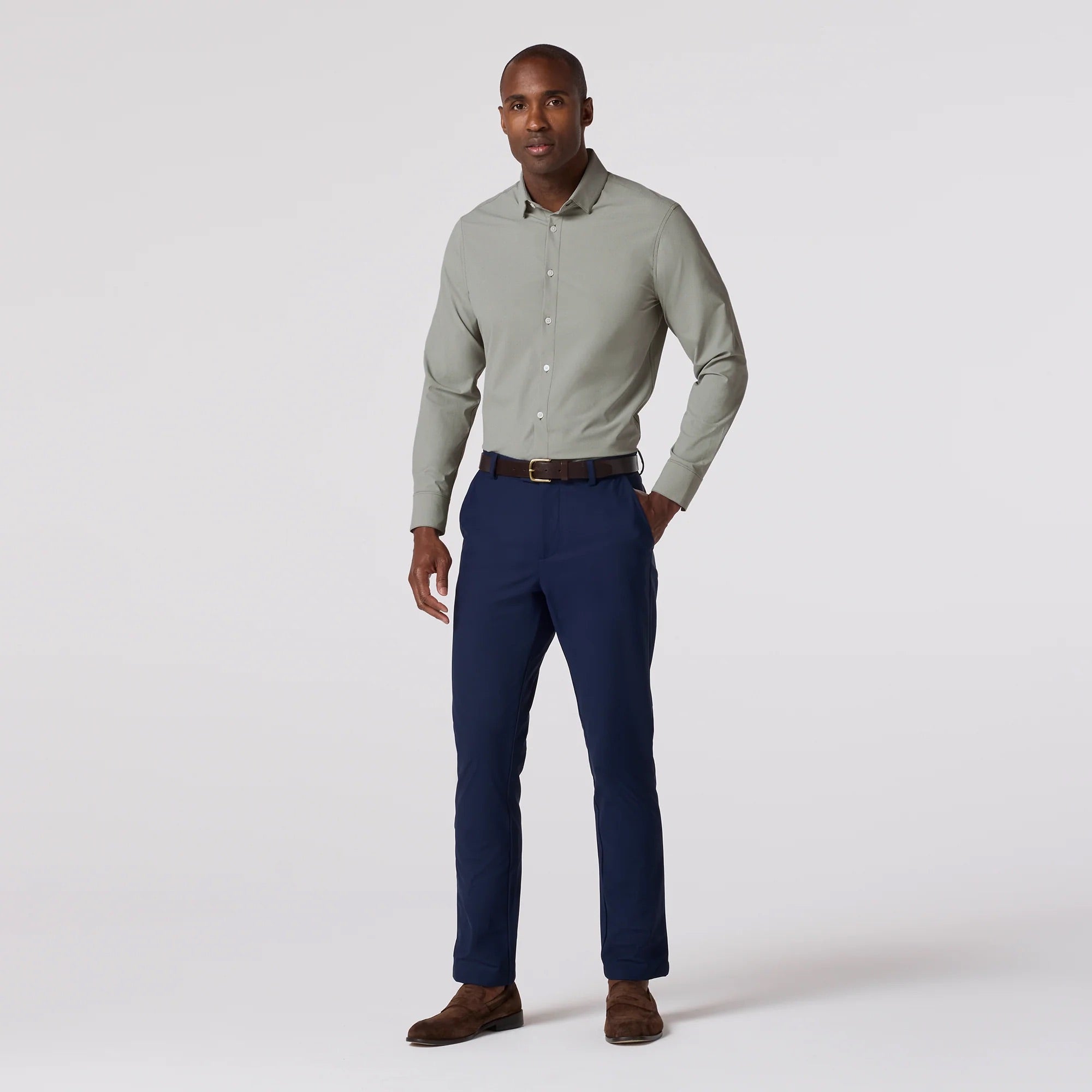 Olive Straton Check Leeward Long Sleeve Dress Shirt | Mizzen+Main