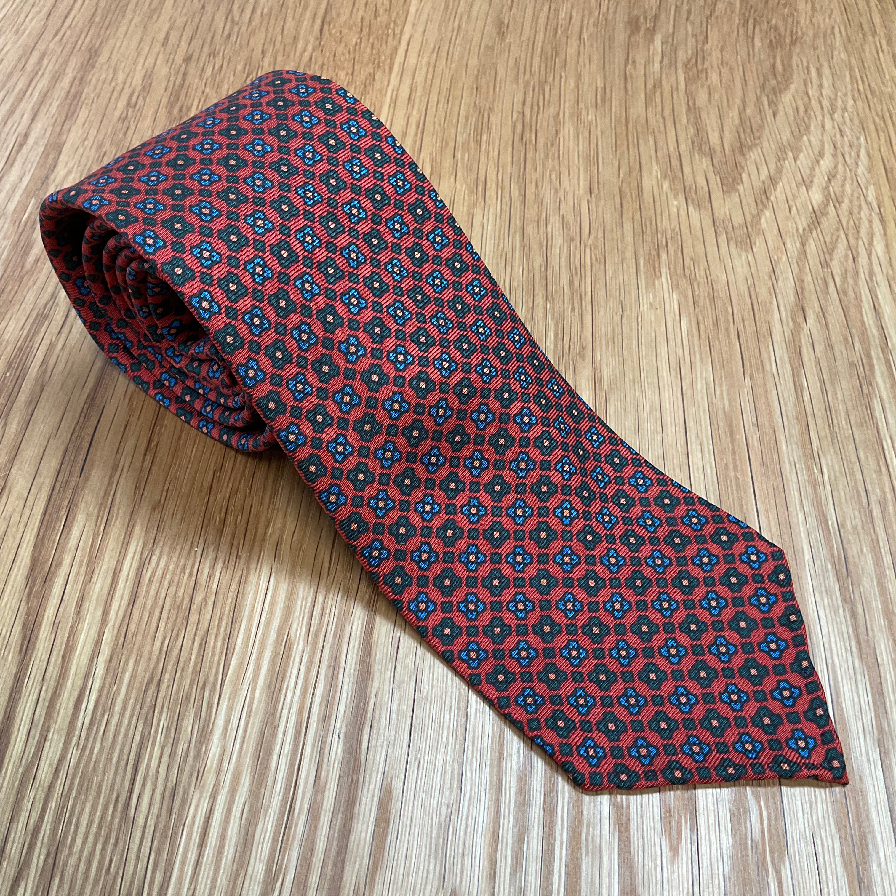 Orange Blue Geo Floral Silk Tie Q. Contrary