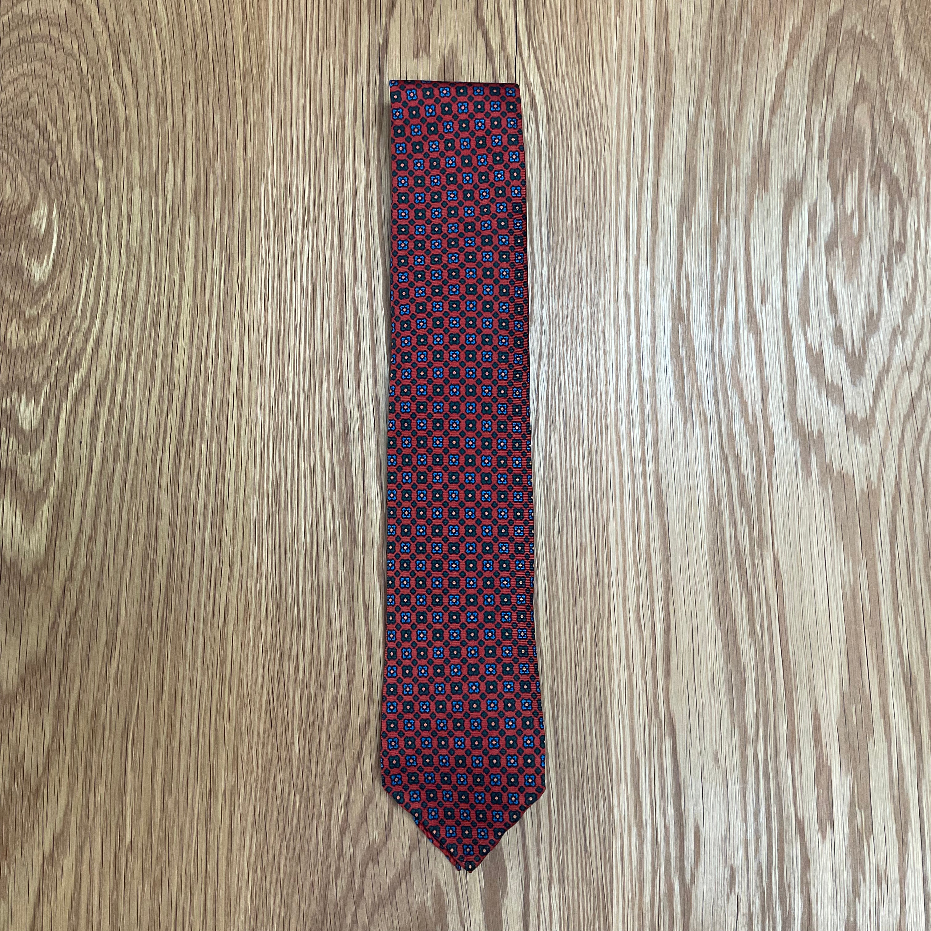 Orange Blue Geo Floral Silk Tie Q. Contrary