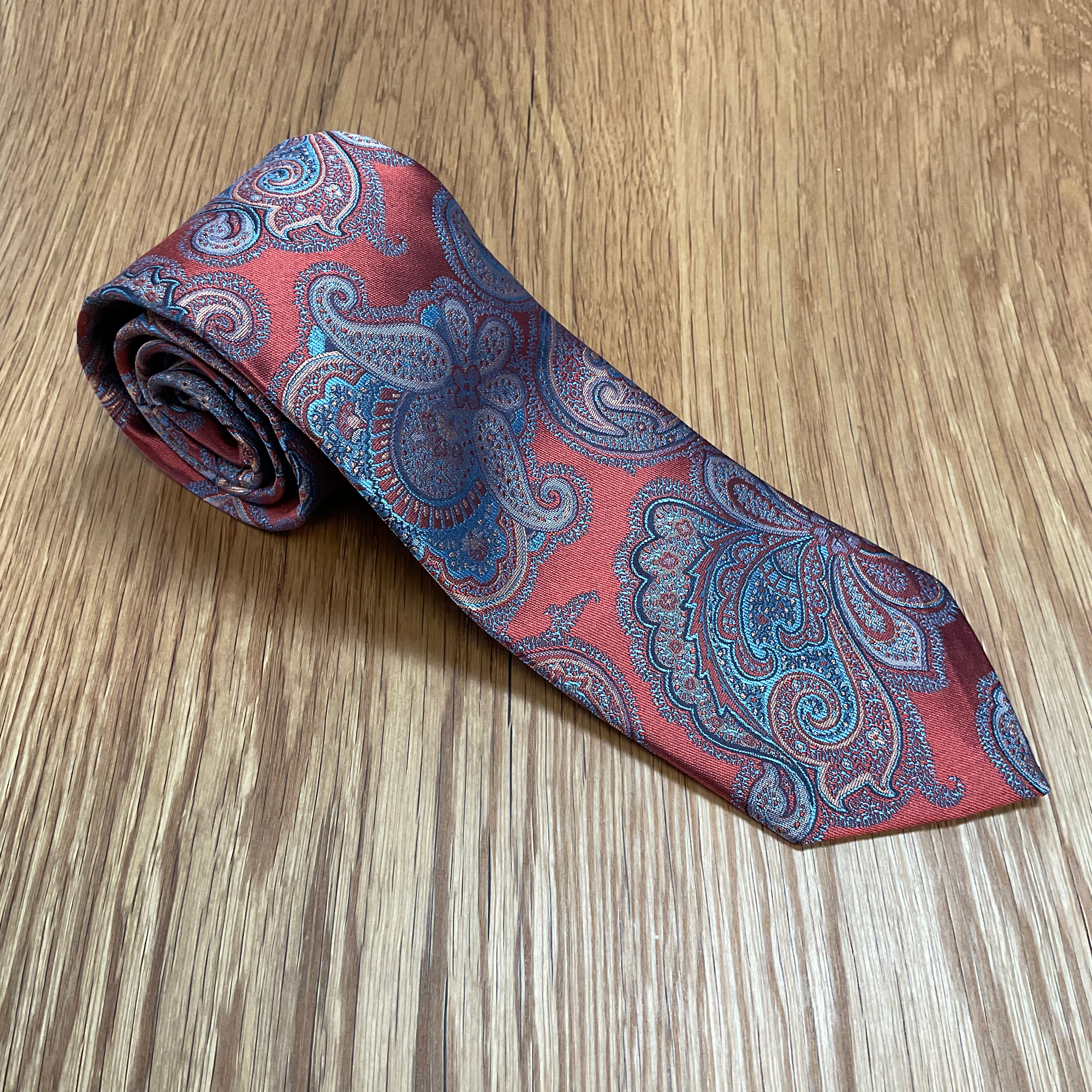 Orange Paisley Silk Tie David Donahue