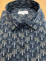 Navy Palm Tree Print Short Sleeve Shirt | Q. Contrary