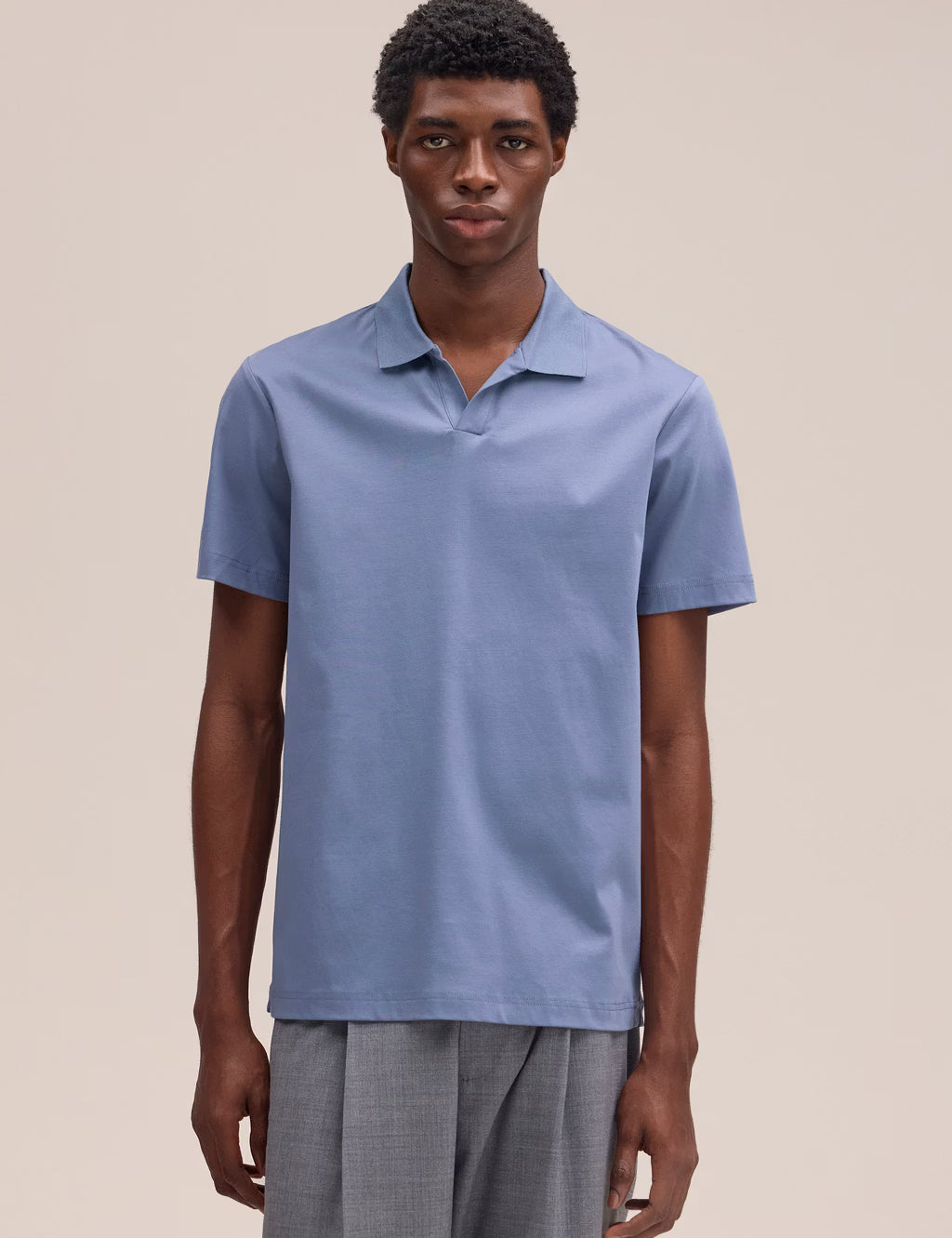 Paul Open Collar Organic Cotton Polo Stone Blue NN.07