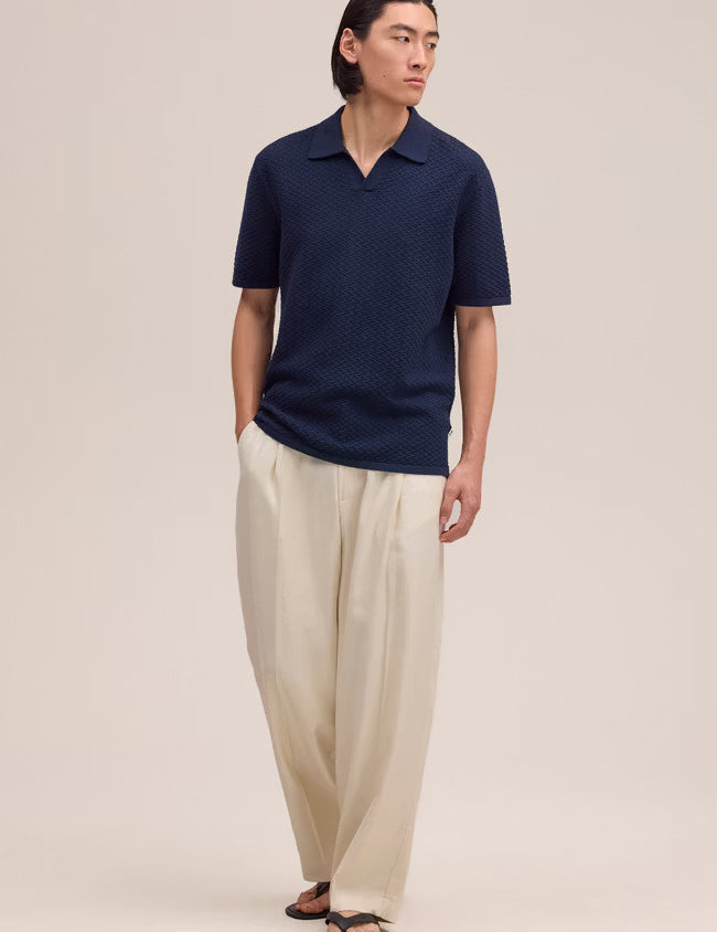Paul Textured Stitch Polo - Navy Blue NN.07