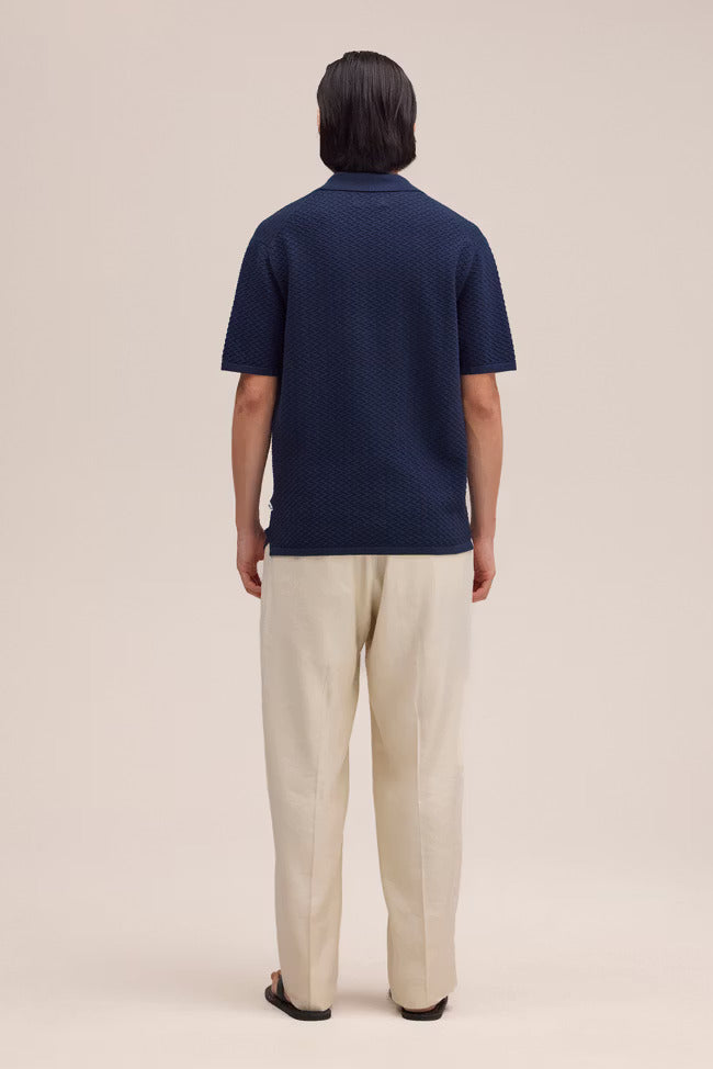 Paul Textured Stitch Polo - Navy Blue NN.07