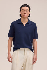 Paul Textured Stitch Polo - Navy Blue NN.07