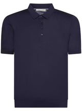 Navy Short Sleeve Sweater Polo | Lorenzoni