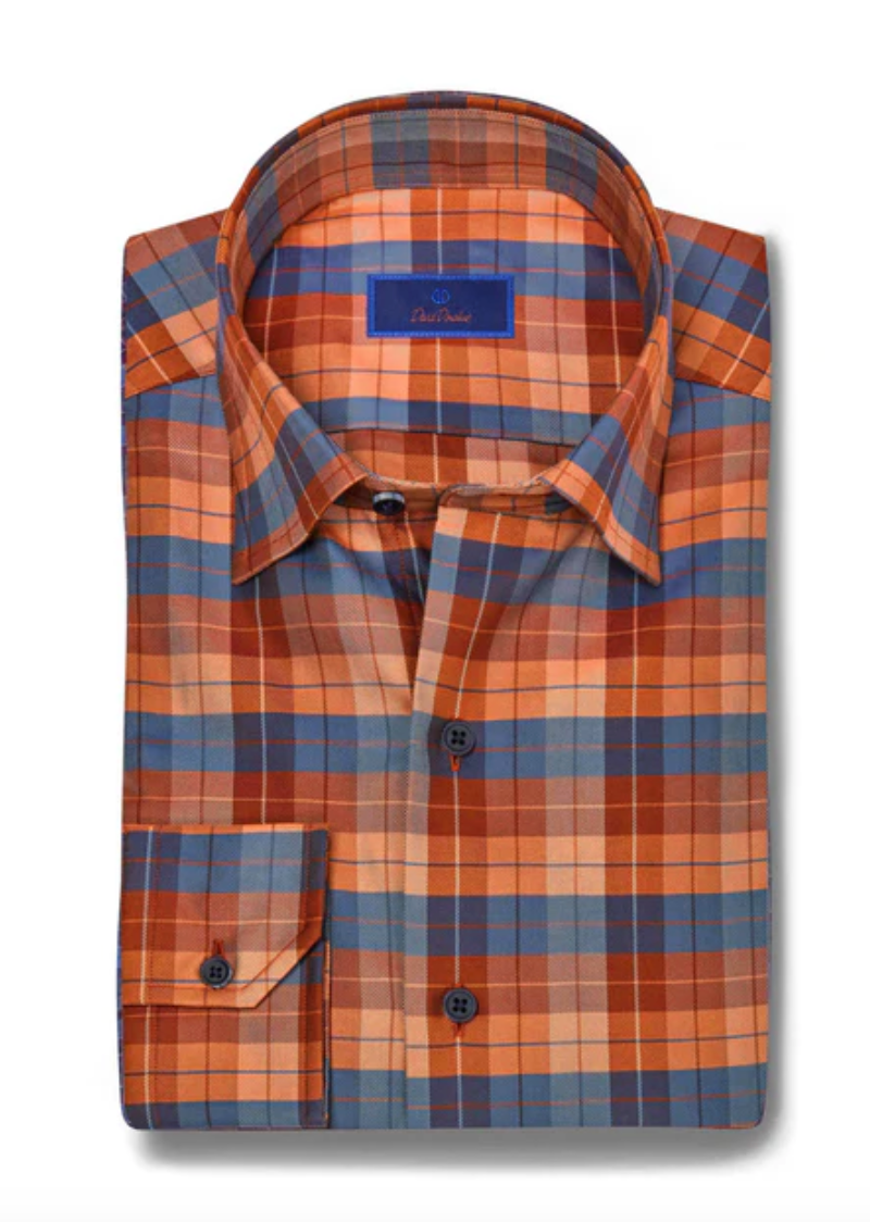 pumpkin dress shirt Pumpkin Herringbone Plaid Shirt | David Donahue
