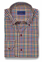 Purple Multi Twill Check Shirt | David Donahue