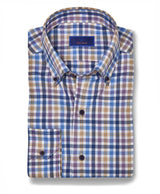 Purple Tan Linen Check Shirt | David Donahue