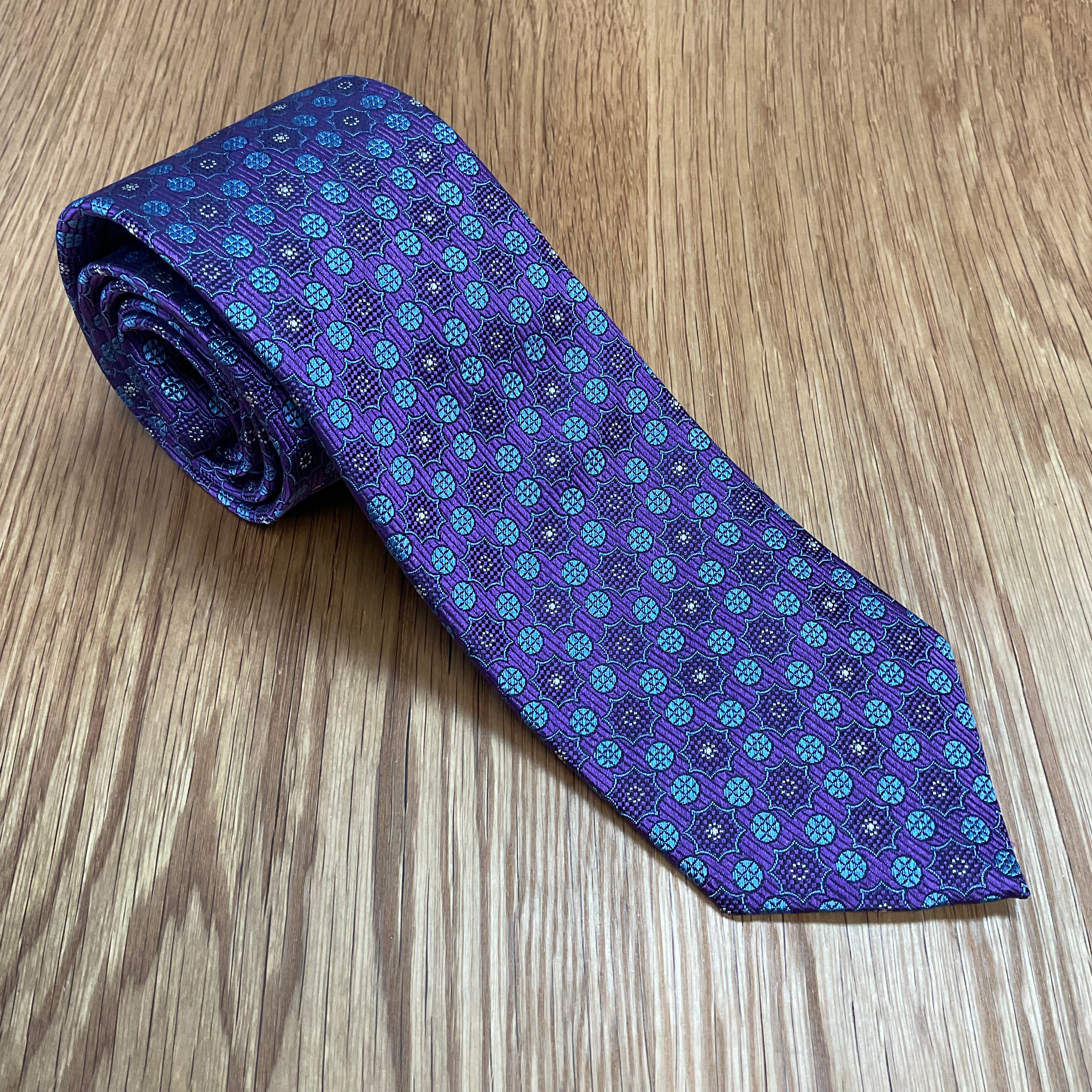 Purple Blue Medallion Tie David Donahue