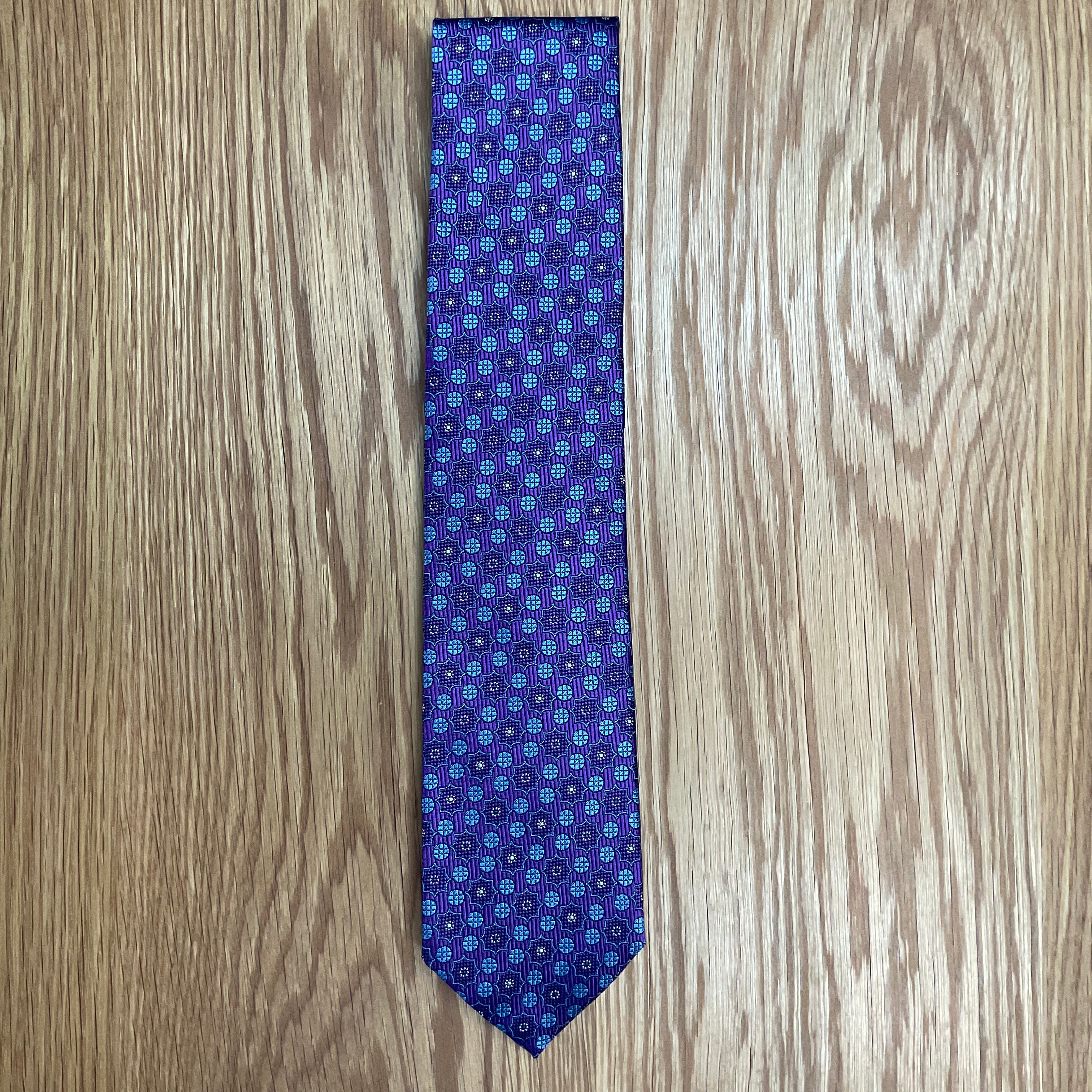 Purple Blue Medallion Tie David Donahue