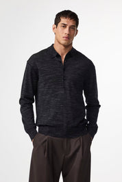 Raymond Long Sleeve Polo in Black from NN. 07 Model Close