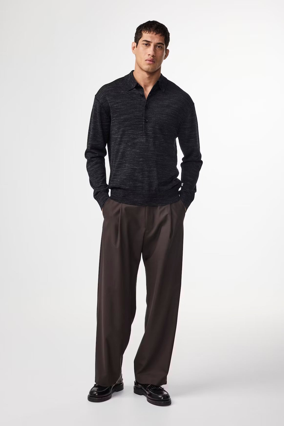 Raymond Long Sleeve Polo in Black from NN. 07 Model Front