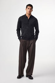 Raymond Long Sleeve Polo in Black from NN. 07 Model Front