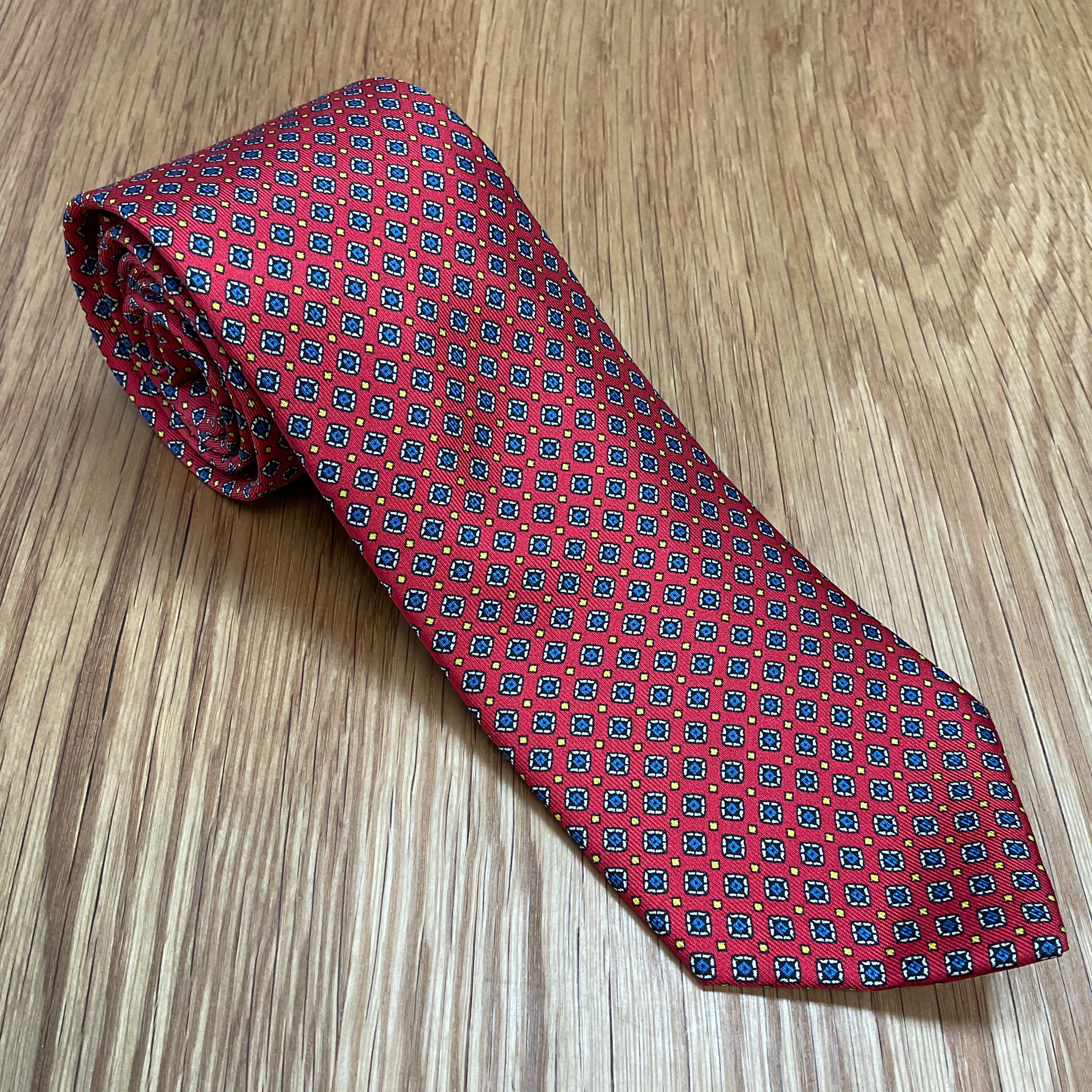 Red Blue Micro Geo Silk Tie Q. Contrary