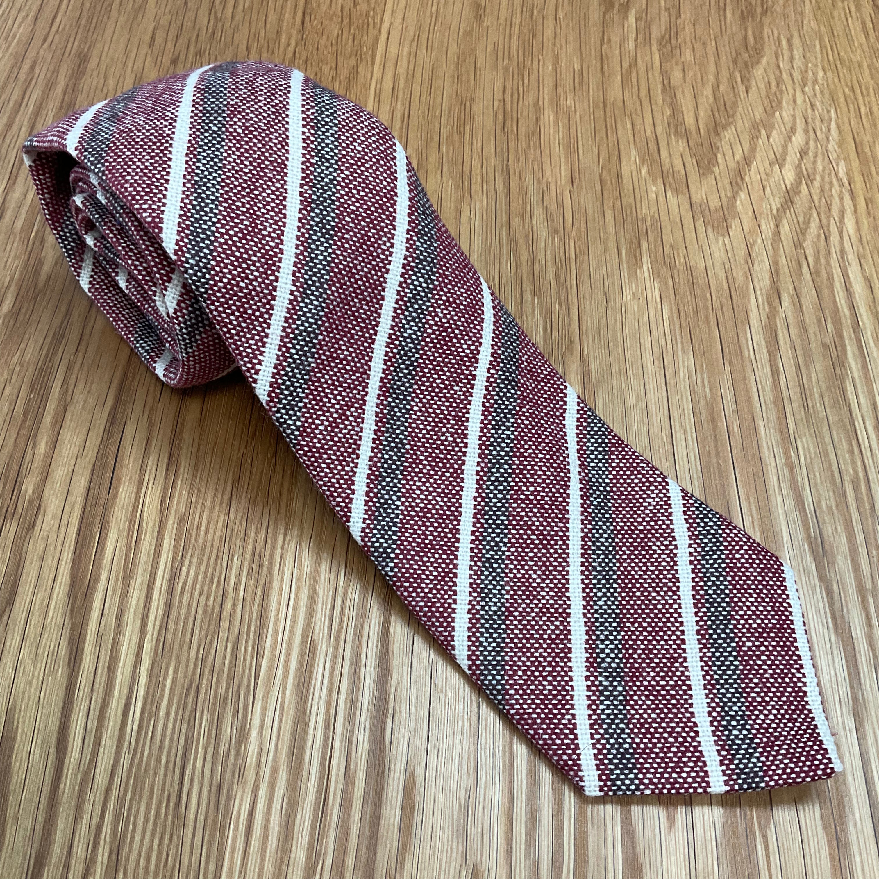 Red White and Grey Tri-Color Stripe Cashmere Neck Tie John G. Hardy