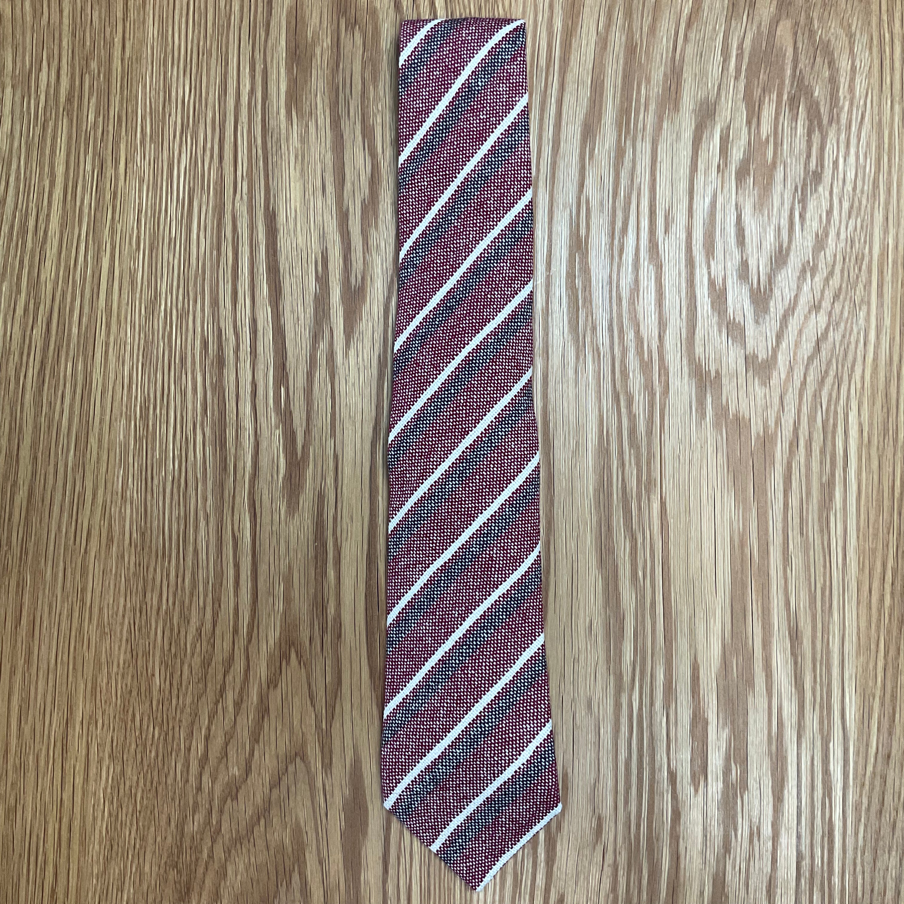 Red White and Grey Tri-Color Stripe Cashmere Neck Tie John G. Hardy