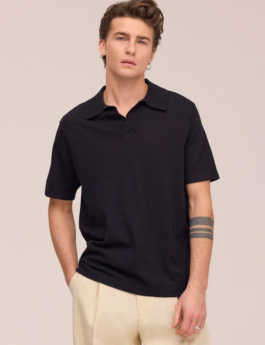 Ryan Knitted Linen Blend Polo Black NN.07