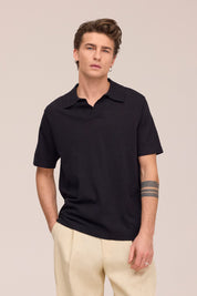 Ryan Knitted Linen Blend Polo Black NN.07
