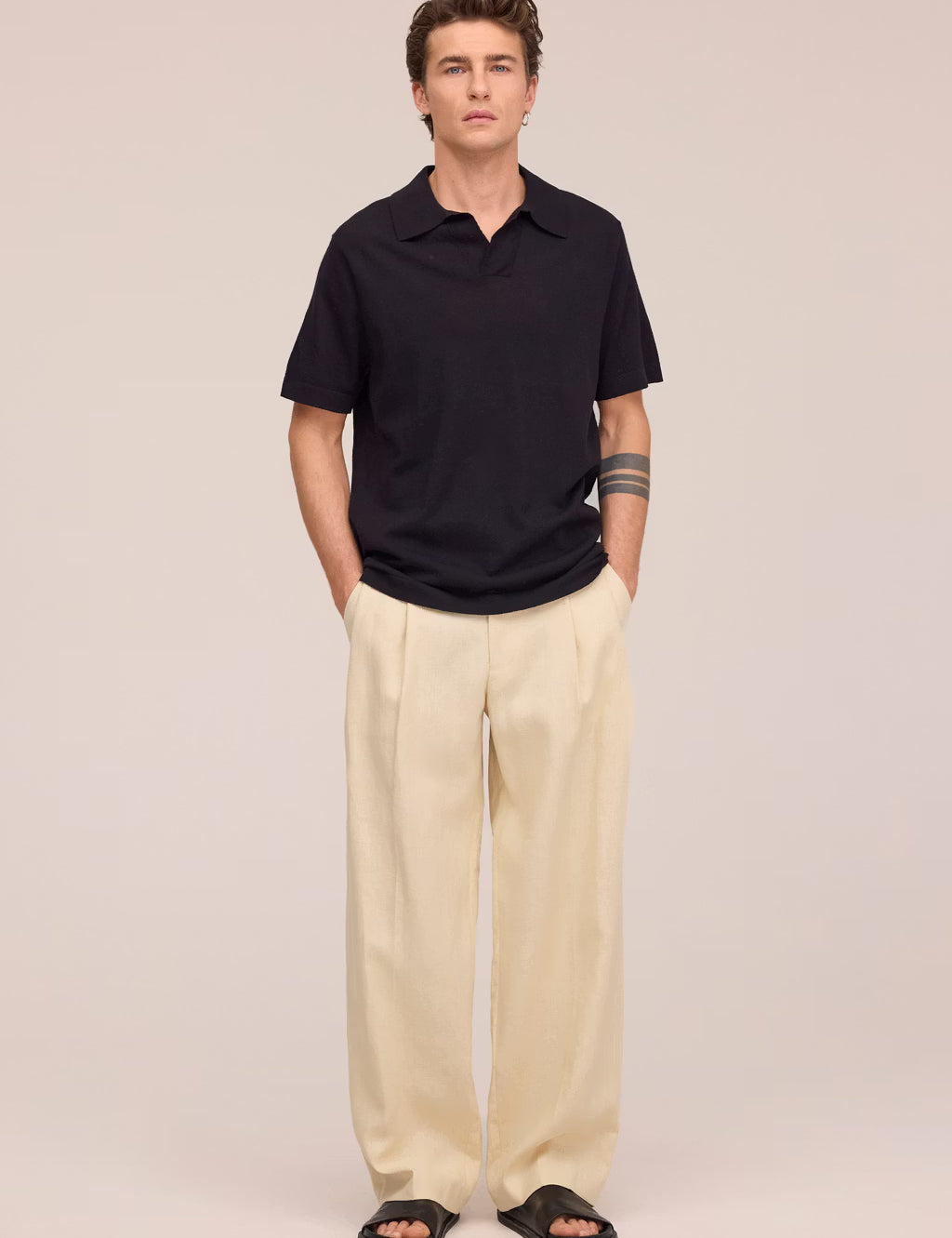 Ryan Knitted Linen Blend Polo Black NN.07