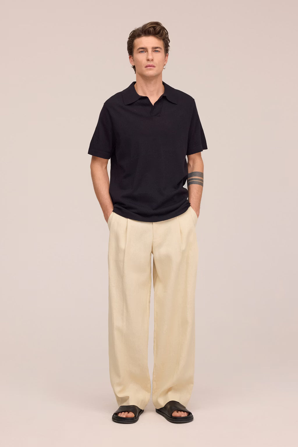 Ryan Knitted Linen Blend Polo Black NN.07