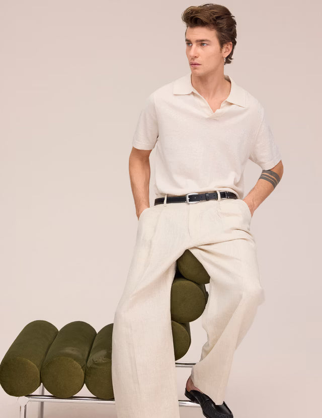 Ryan Knitted Linen Blend Polo Oat NN.07