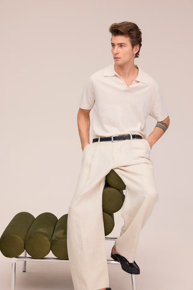 Ryan Knitted Linen Blend Polo Oat NN.07