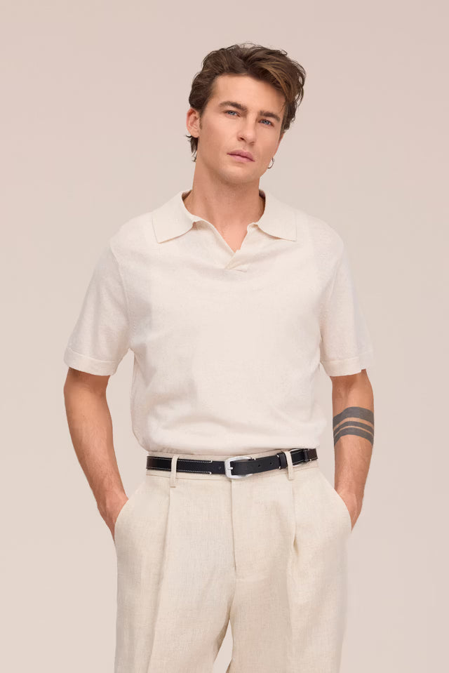Ryan Knitted Linen Blend Polo Oat NN.07