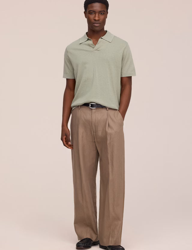 Ryan Knitted Linen Blend Polo Sage Green NN.07