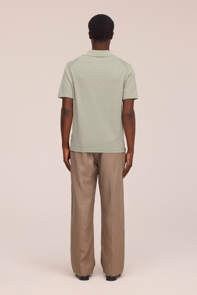Ryan Knitted Linen Blend Polo Sage Green NN.07
